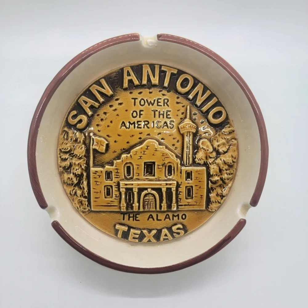 Vintage San Antonio Texas Ashtray Alamo & Tower of the Americas Japan Made 4.5" - Picture 1 of 7